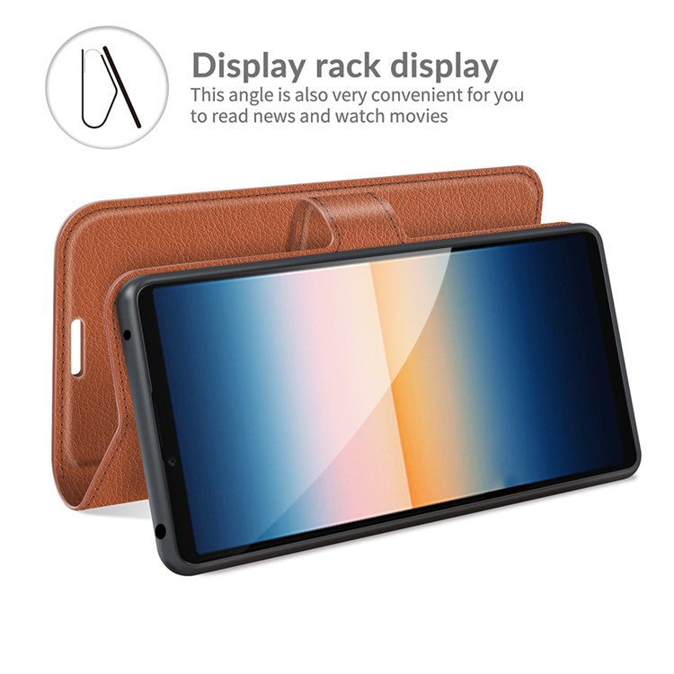 Litchi Skin Wallet Stand Leather Protection Case for Sony Xperia 10 III 5G / Xperia 10 III Lite - Brown