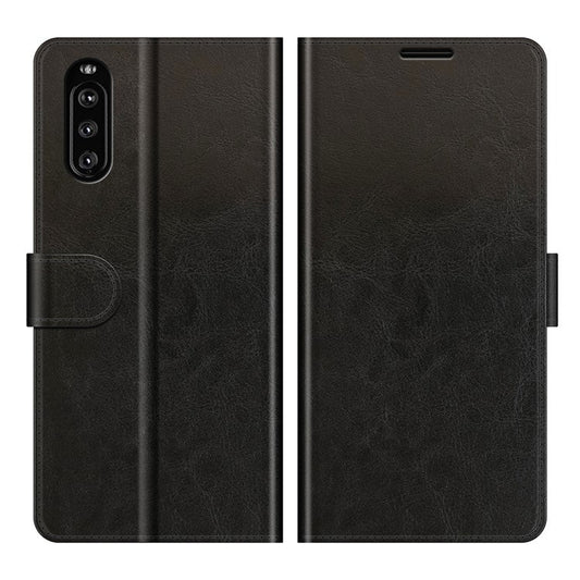 Folio Flip Crazy Horse Texture Leather Casing with Wallet Stand for Sony Xperia 10 III 5G - Black