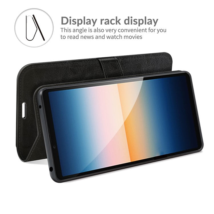 Folio Flip Crazy Horse Texture Leather Casing with Wallet Stand for Sony Xperia 10 III 5G - Black