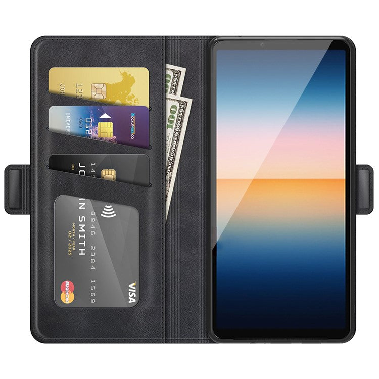 Magnetic Double Clasp PU Leather Wallet Stand Case Shell for Sony Xperia 10 III 5G / Xperia 10 III Lite - Black