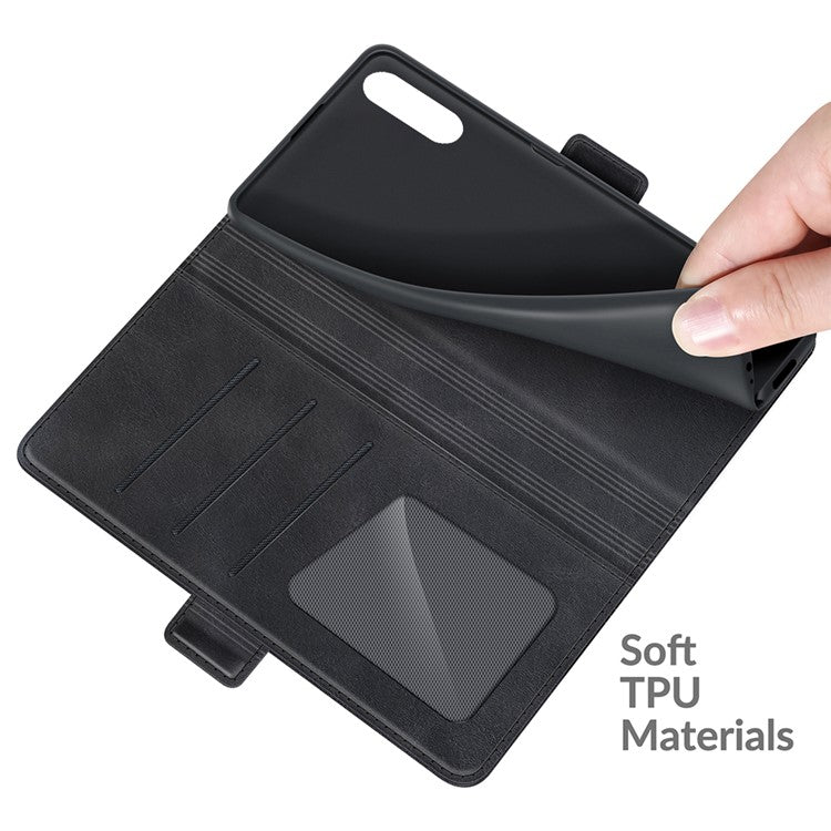 Magnetic Double Clasp PU Leather Wallet Stand Case Shell for Sony Xperia 10 III 5G / Xperia 10 III Lite - Black