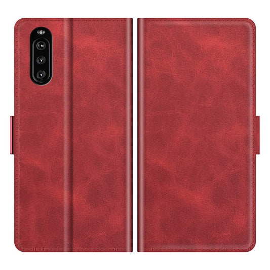 Magnetic Double Clasp PU Leather Wallet Stand Case Shell for Sony Xperia 10 III 5G / Xperia 10 III Lite - Red
