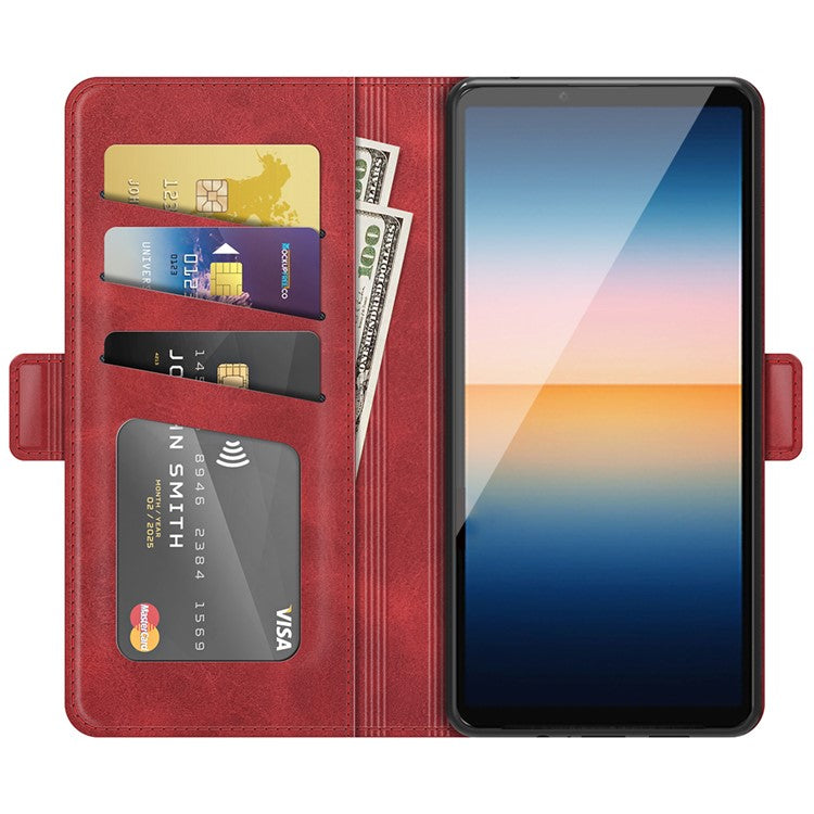 Magnetic Double Clasp PU Leather Wallet Stand Case Shell for Sony Xperia 10 III 5G / Xperia 10 III Lite - Red