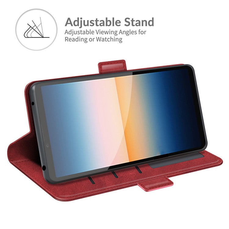 Magnetic Double Clasp PU Leather Wallet Stand Case Shell for Sony Xperia 10 III 5G / Xperia 10 III Lite - Red