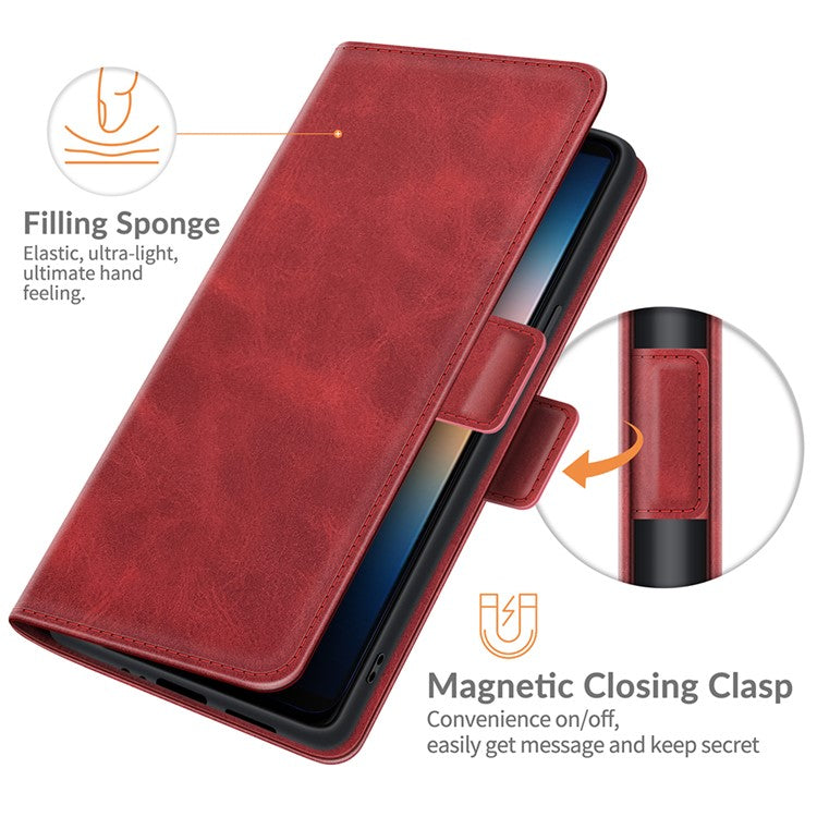 Magnetic Double Clasp PU Leather Wallet Stand Case Shell for Sony Xperia 10 III 5G / Xperia 10 III Lite - Red