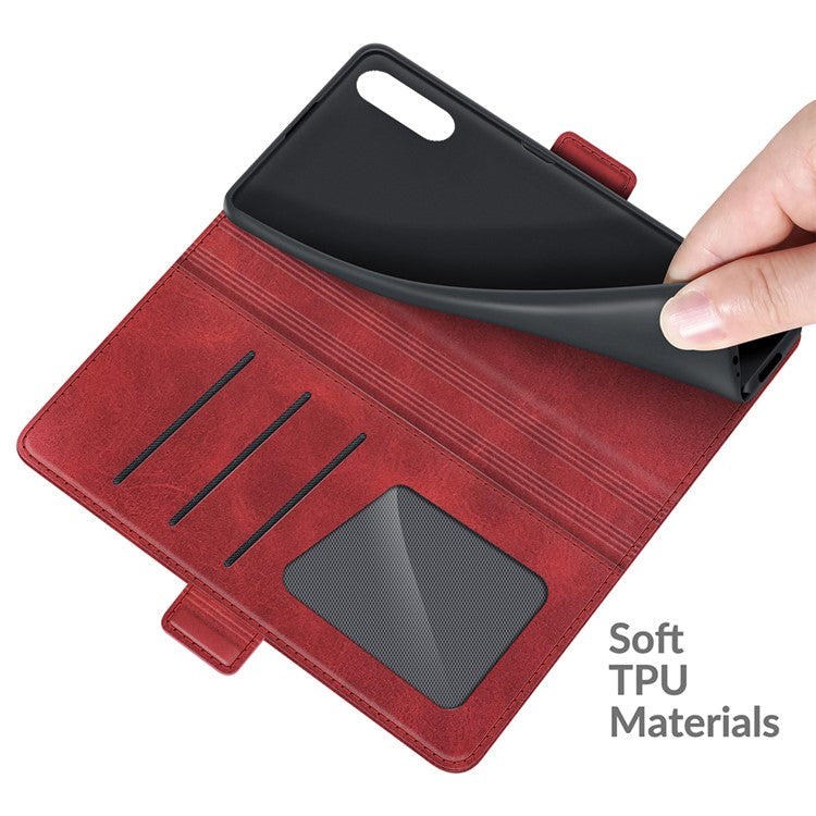 Magnetic Double Clasp PU Leather Wallet Stand Case Shell for Sony Xperia 10 III 5G / Xperia 10 III Lite - Red