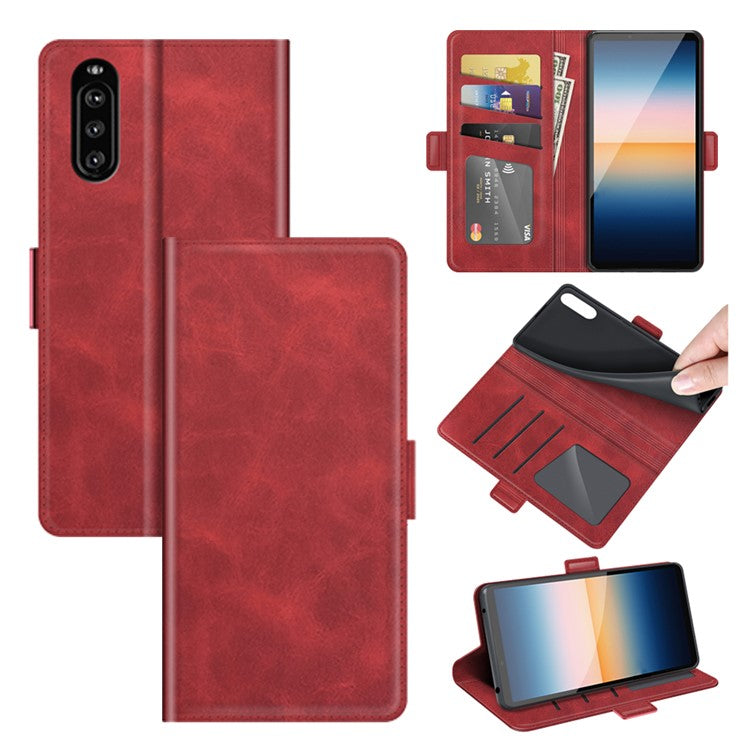 Magnetic Double Clasp PU Leather Wallet Stand Case Shell for Sony Xperia 10 III 5G / Xperia 10 III Lite - Red