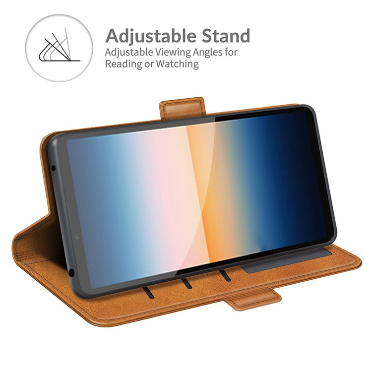 Magnetic Double Clasp PU Leather Wallet Stand Case Shell for Sony Xperia 10 III 5G / Xperia 10 III Lite - Brown