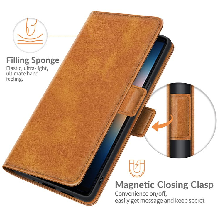 Magnetic Double Clasp PU Leather Wallet Stand Case Shell for Sony Xperia 10 III 5G / Xperia 10 III Lite - Brown