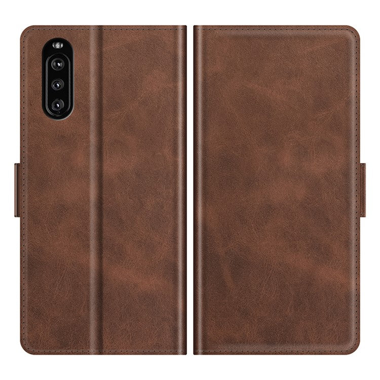 Magnetic Double Clasp PU Leather Wallet Stand Case Shell for Sony Xperia 10 III 5G / Xperia 10 III Lite - Coffee