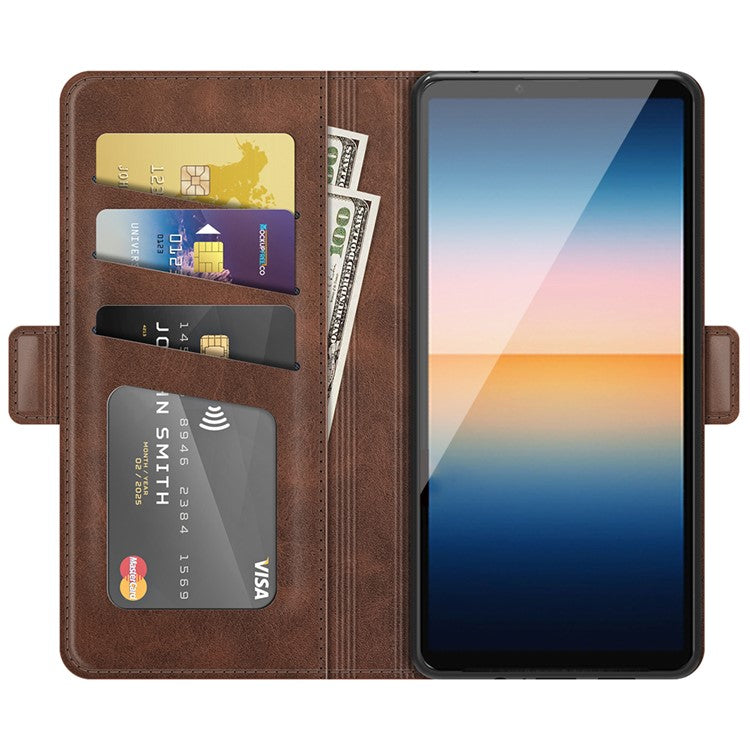 Magnetic Double Clasp PU Leather Wallet Stand Case Shell for Sony Xperia 10 III 5G / Xperia 10 III Lite - Coffee