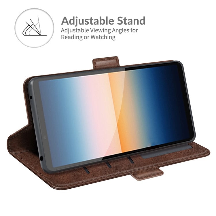 Magnetic Double Clasp PU Leather Wallet Stand Case Shell for Sony Xperia 10 III 5G / Xperia 10 III Lite - Coffee