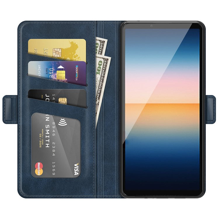 Magnetic Double Clasp PU Leather Wallet Stand Case Shell for Sony Xperia 10 III 5G / Xperia 10 III Lite - Blue