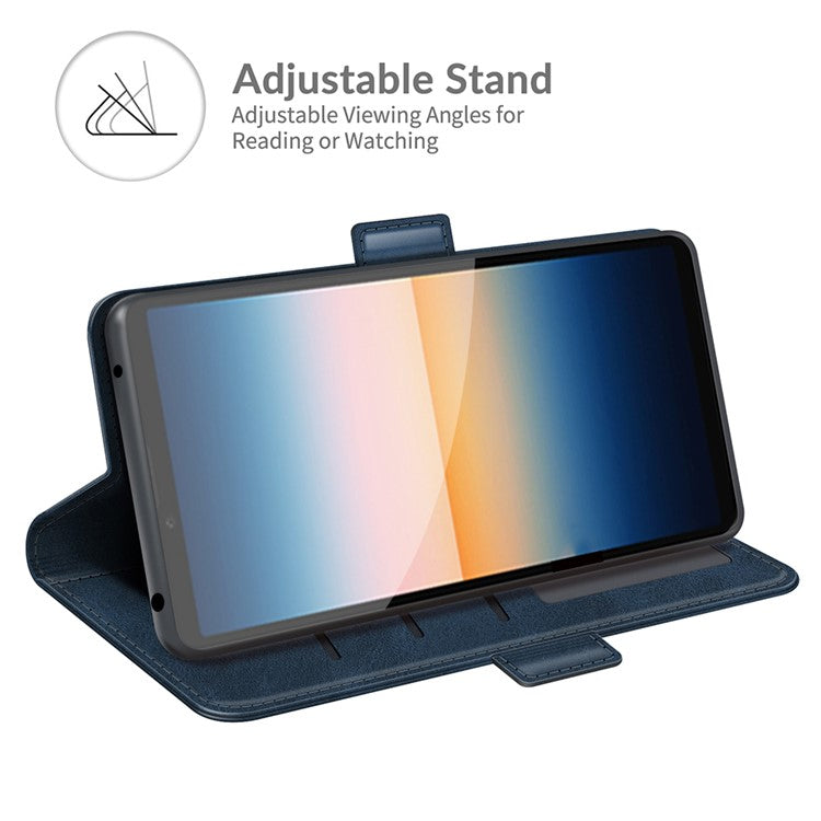 Magnetic Double Clasp PU Leather Wallet Stand Case Shell for Sony Xperia 10 III 5G / Xperia 10 III Lite - Blue