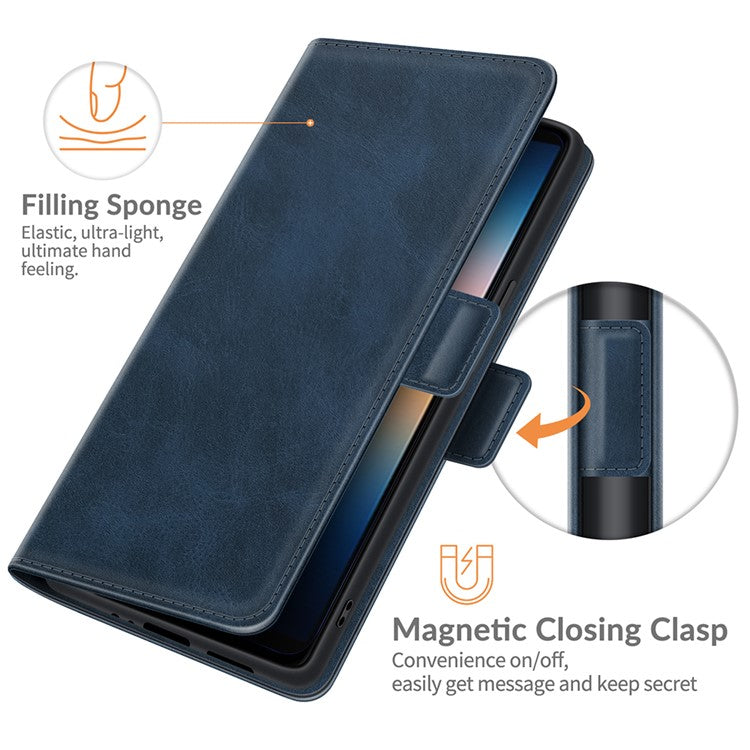 Magnetic Double Clasp PU Leather Wallet Stand Case Shell for Sony Xperia 10 III 5G / Xperia 10 III Lite - Blue