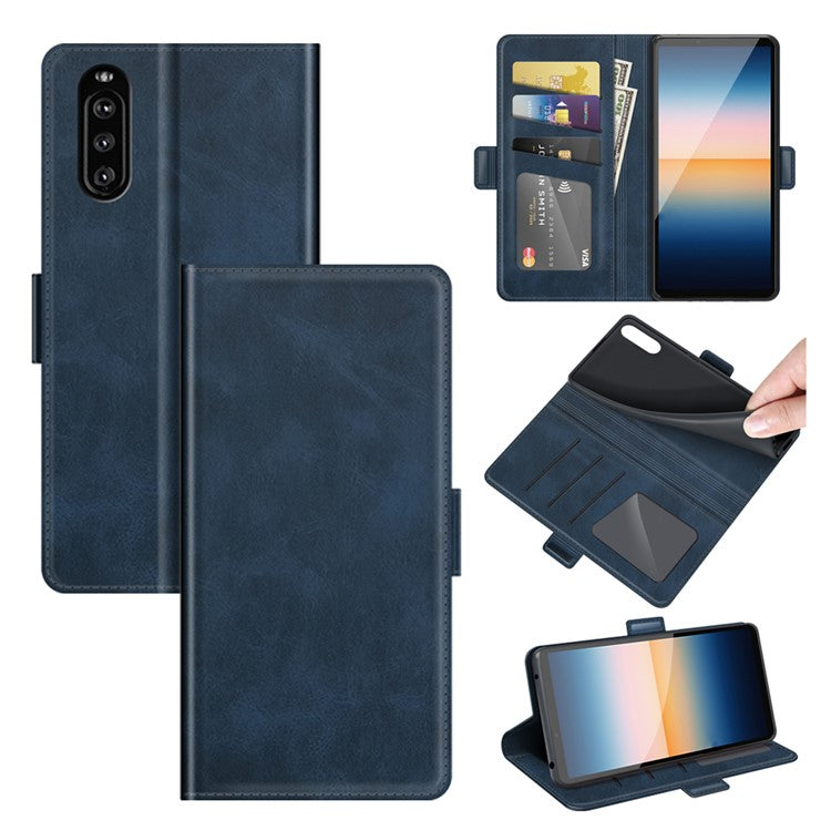 Magnetic Double Clasp PU Leather Wallet Stand Case Shell for Sony Xperia 10 III 5G / Xperia 10 III Lite - Blue