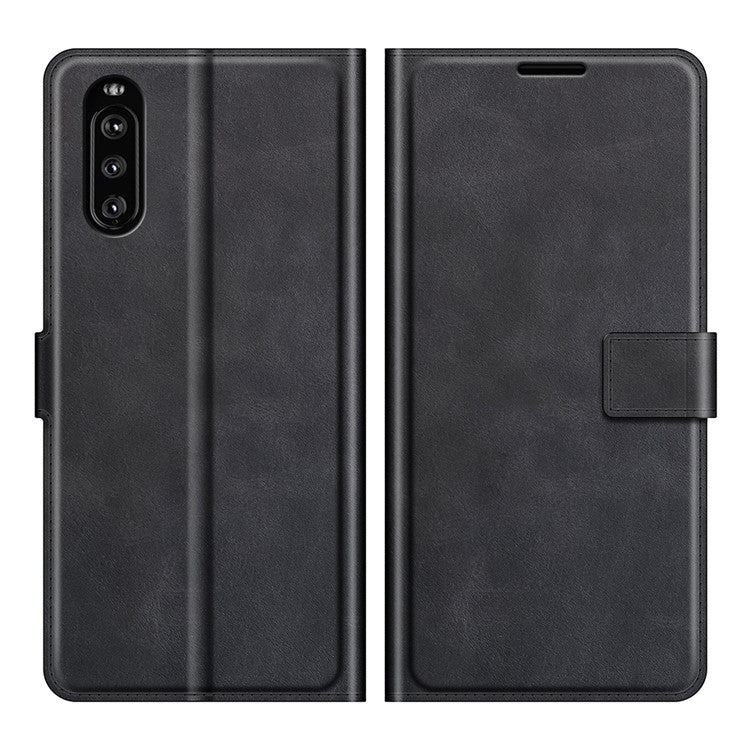 Magnetic Clasp Leather Wallet Standing Protective Case Cover for Sony Xperia 10 III 5G - Black