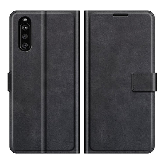Magnetic Clasp Leather Wallet Standing Protective Case Cover for Sony Xperia 10 III 5G - Black