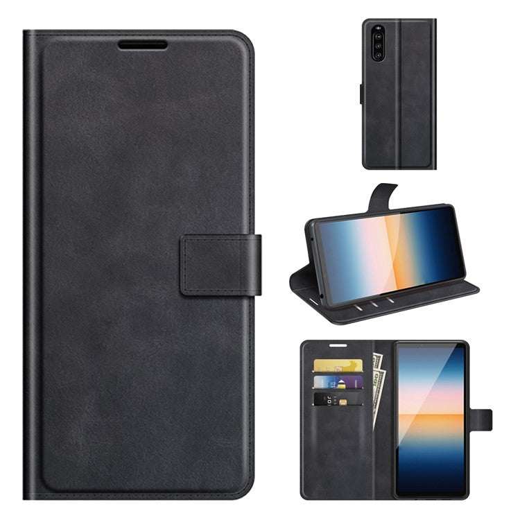 Magnetic Clasp Leather Wallet Standing Protective Case Cover for Sony Xperia 10 III 5G - Black
