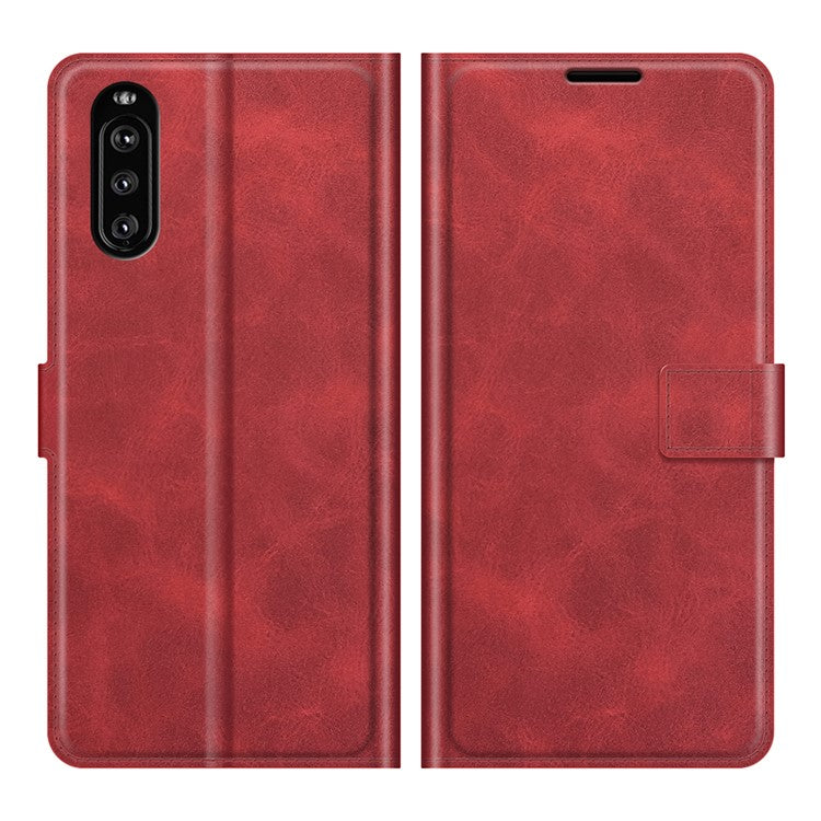 Magnetic Clasp Leather Wallet Standing Protective Case Cover for Sony Xperia 10 III 5G - Red