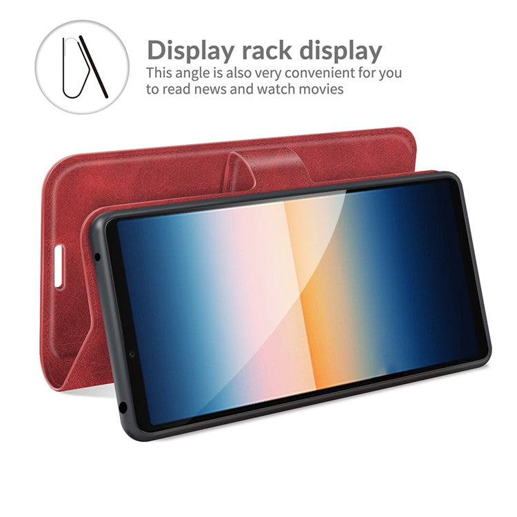 Magnetic Clasp Leather Wallet Standing Protective Case Cover for Sony Xperia 10 III 5G - Red