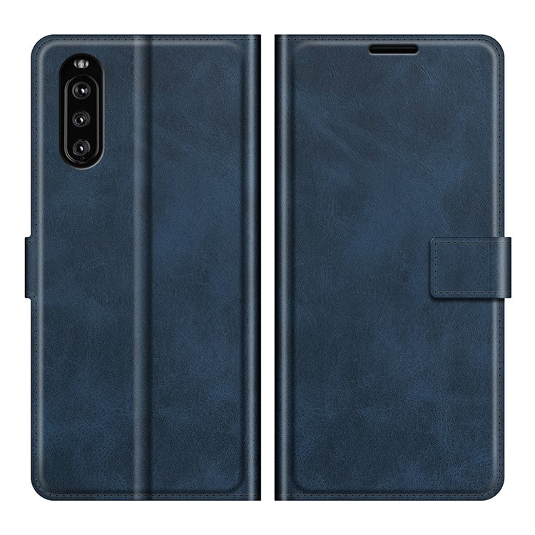Magnetic Clasp Leather Wallet Standing Protective Case Cover for Sony Xperia 10 III 5G - Blue