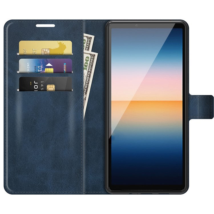 Magnetic Clasp Leather Wallet Standing Protective Case Cover for Sony Xperia 10 III 5G - Blue