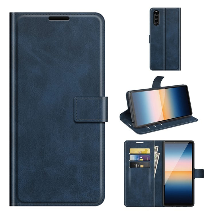 Magnetic Clasp Leather Wallet Standing Protective Case Cover for Sony Xperia 10 III 5G - Blue