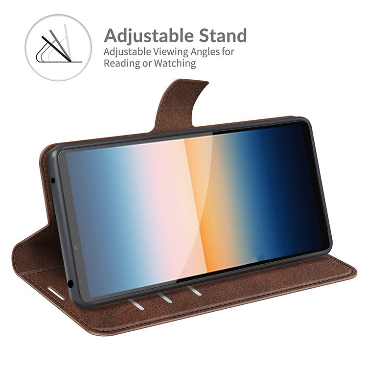 Magnetic Clasp Leather Wallet Standing Protective Case Cover for Sony Xperia 10 III 5G - Coffee