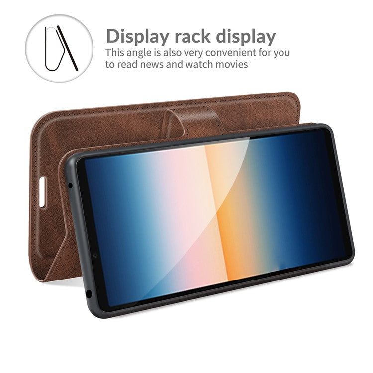 Magnetic Clasp Leather Wallet Standing Protective Case Cover for Sony Xperia 10 III 5G - Coffee