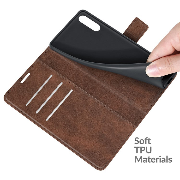 Magnetic Clasp Leather Wallet Standing Protective Case Cover for Sony Xperia 10 III 5G - Coffee