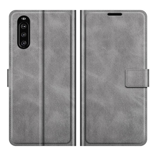 Magnetic Clasp Leather Wallet Standing Protective Case Cover for Sony Xperia 10 III 5G - Grey