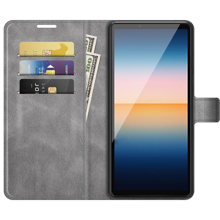 Magnetic Clasp Leather Wallet Standing Protective Case Cover for Sony Xperia 10 III 5G - Grey