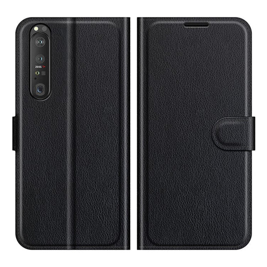 Wallet Design Litchi Texture Leather Phone Case with Stand for Sony Xperia 1 III 5G - Black