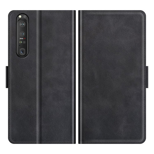 Magnetic Double Clasp PU Leather Wallet Stand Case Flip Cover for Sony Xperia 1 III 5G - Black