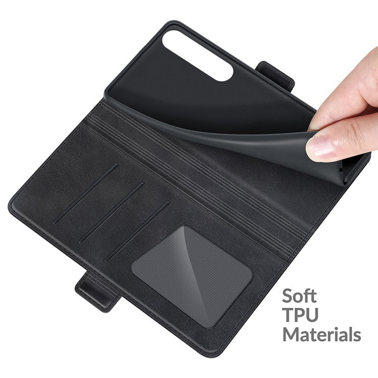 Magnetic Double Clasp PU Leather Wallet Stand Case Flip Cover for Sony Xperia 1 III 5G - Black