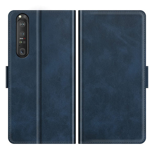 Magnetic Double Clasp PU Leather Wallet Stand Case Flip Cover for Sony Xperia 1 III 5G - Blue