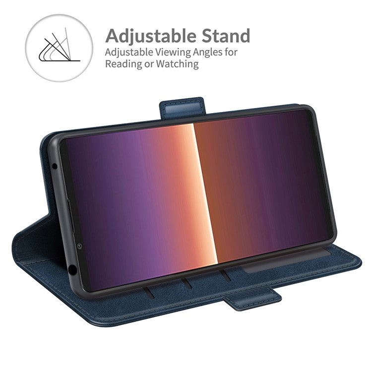 Magnetic Double Clasp PU Leather Wallet Stand Case Flip Cover for Sony Xperia 1 III 5G - Blue