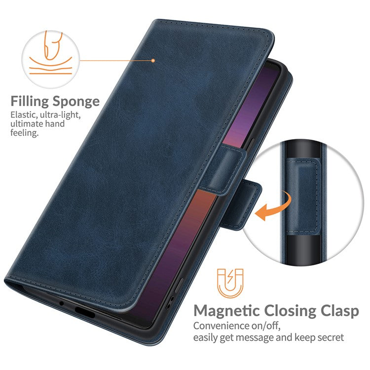 Magnetic Double Clasp PU Leather Wallet Stand Case Flip Cover for Sony Xperia 1 III 5G - Blue