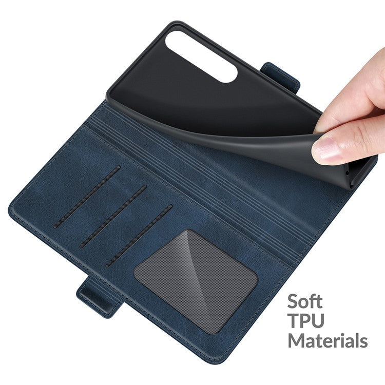 Magnetic Double Clasp PU Leather Wallet Stand Case Flip Cover for Sony Xperia 1 III 5G - Blue