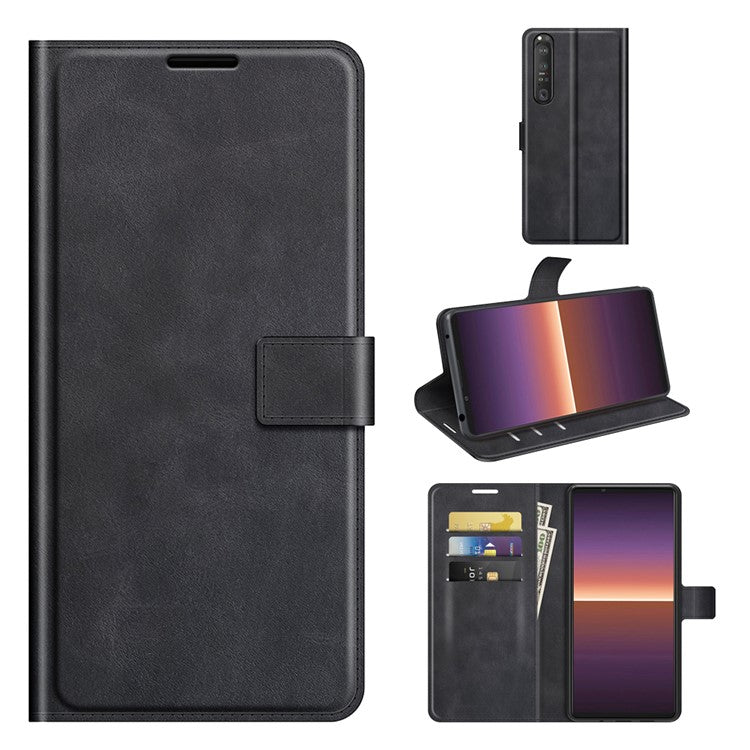 Magnetic Clasp Shockproof Phone Case Wallet Stand Flip Leather Cover for Sony Xperia 1 III 5G - Black
