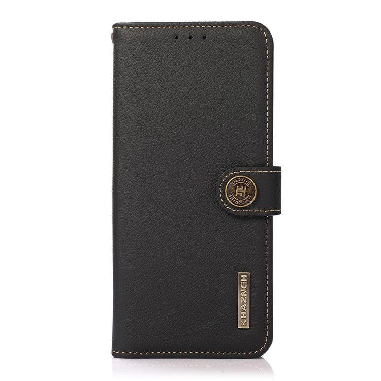 KHAZNEH Textured Genuine Leather Cell Phone Covering Case with RFID Anti-theft Swiping Design for Sony Xperia 10 III 5G / Xperia 10 III Lite - Black