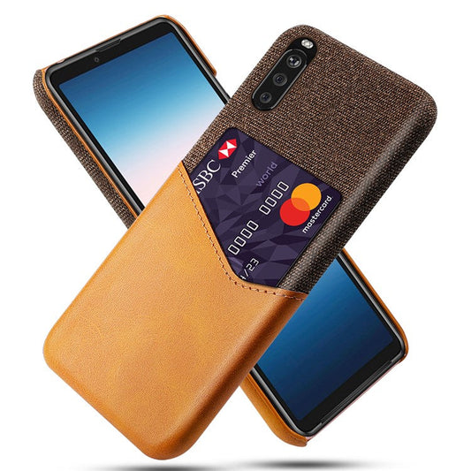 KSQ Cloth Splicing PU Leather Coated PC Case with Card Slot for Sony Xperia 10 III 5G - Brown
