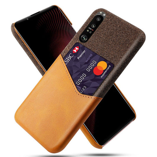 KSQ Cloth + Leather + PC Well-Protected Phone Case with Card Slot Design for Sony Xperia 1 III 5G - Brown