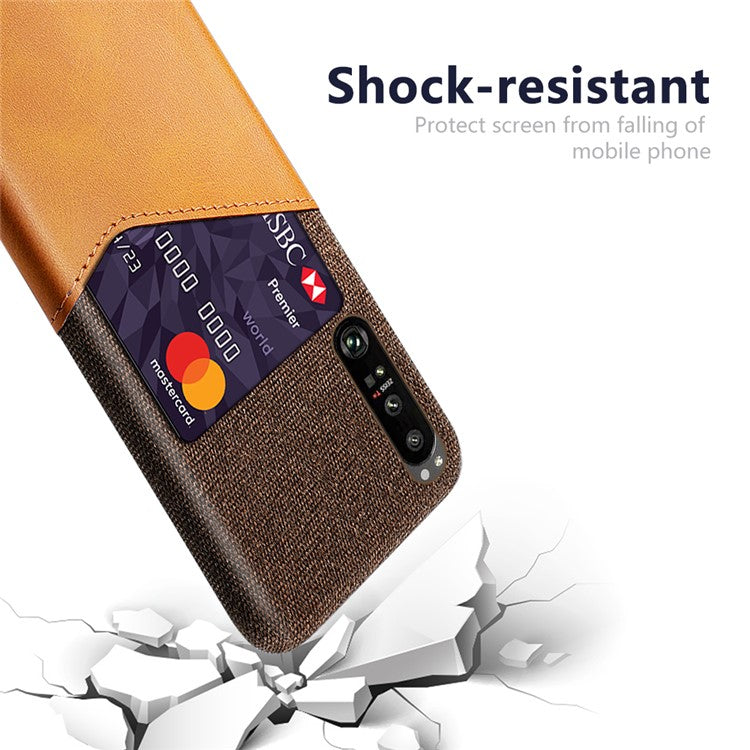 KSQ Cloth + Leather + PC Well-Protected Phone Case with Card Slot Design for Sony Xperia 1 III 5G - Brown