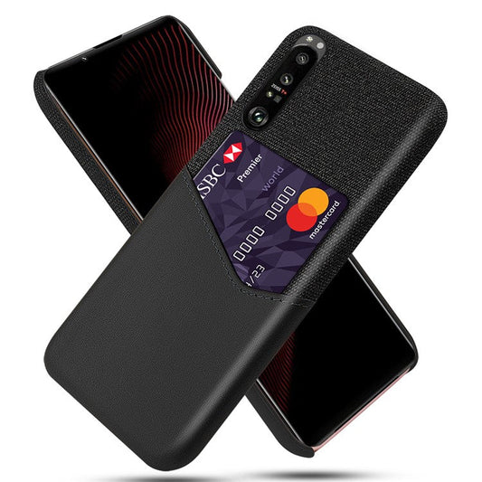 KSQ Cloth + Leather + PC Well-Protected Phone Case with Card Slot Design for Sony Xperia 1 III 5G - Black