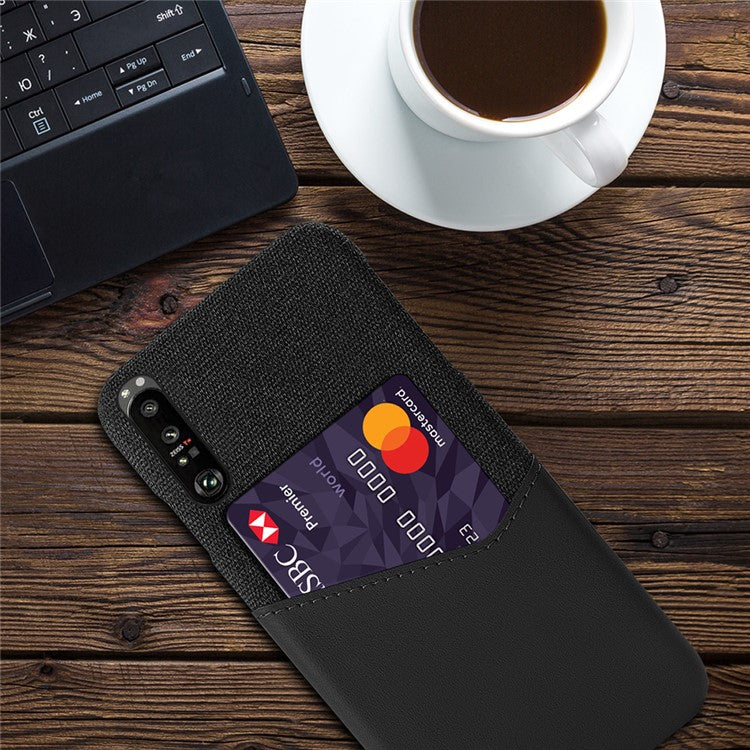 KSQ Cloth + Leather + PC Well-Protected Phone Case with Card Slot Design for Sony Xperia 1 III 5G - Black