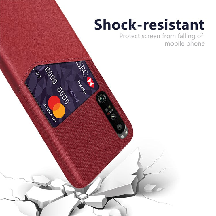 KSQ Cloth + Leather + PC Well-Protected Phone Case with Card Slot Design for Sony Xperia 1 III 5G - Red