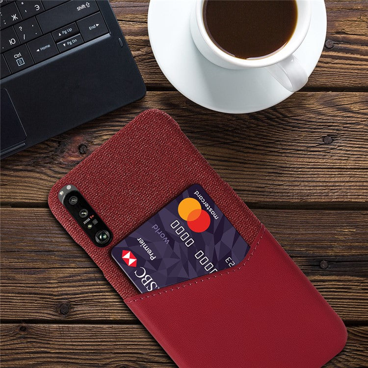 KSQ Cloth + Leather + PC Well-Protected Phone Case with Card Slot Design for Sony Xperia 1 III 5G - Red