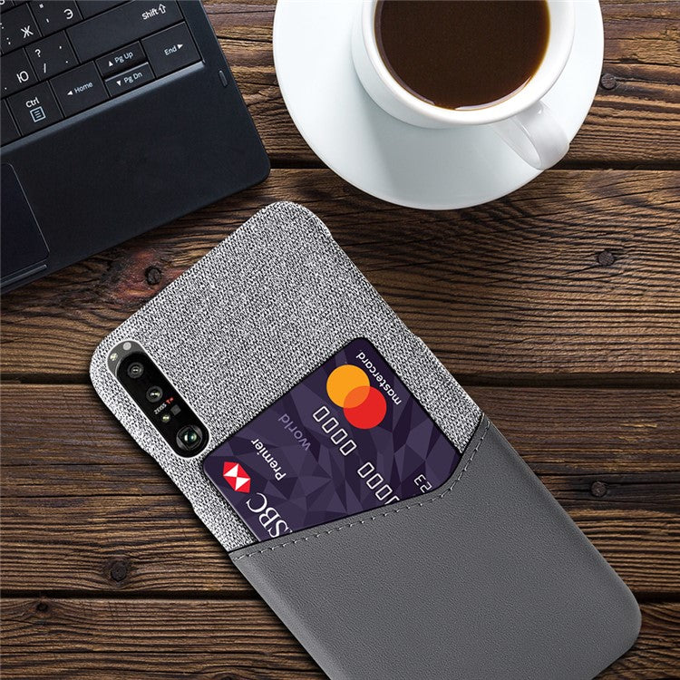KSQ Cloth + Leather + PC Well-Protected Phone Case with Card Slot Design for Sony Xperia 1 III 5G - Grey